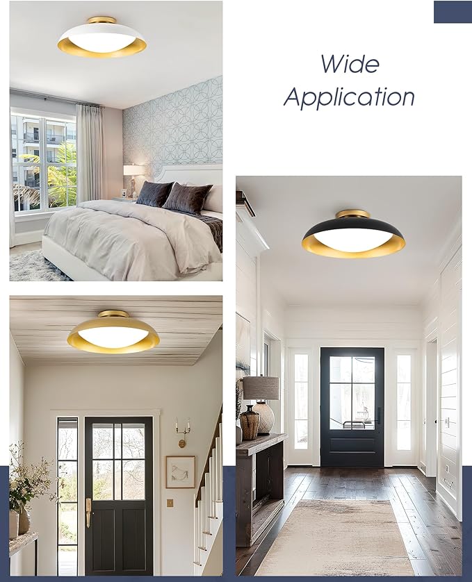 kudos Flush Mount Ceiling Light, 21inch LED Ceiling Light Fixture, Black and Gold Finish, 44W 2500lm Modern Hanging Light Fixtures for Living Room, Bedroom, Hallway, 5CCT Adjustable, KDCL02-BK-L