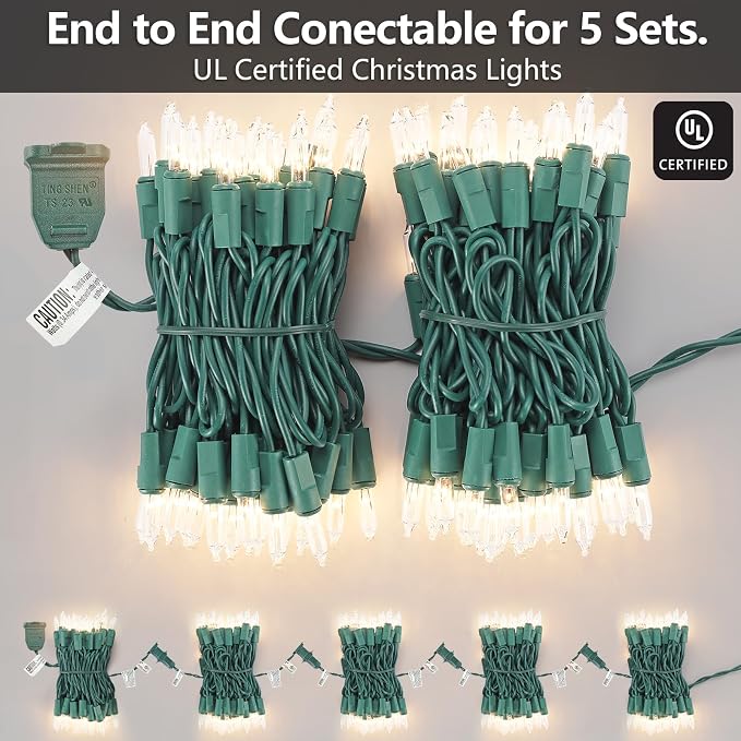 TIGOMOOV 100 Count Mini Warm White Christmas String Lights - 120V Plug-in End to End Connectable Incandescent Xmas Lights, 21FT Green Wire UL Certified Christmas Tree Lights for Indoor Outdoor Decor