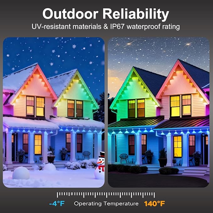 124FT Permanent Outdoor string Lights, Smart RGB Color-Changing Eaves Lights with 72 LED, IP67 Waterproof Exterior Lights, App Control for House Roof & Trim, DIY Modes for Christmas Holidays Lighting