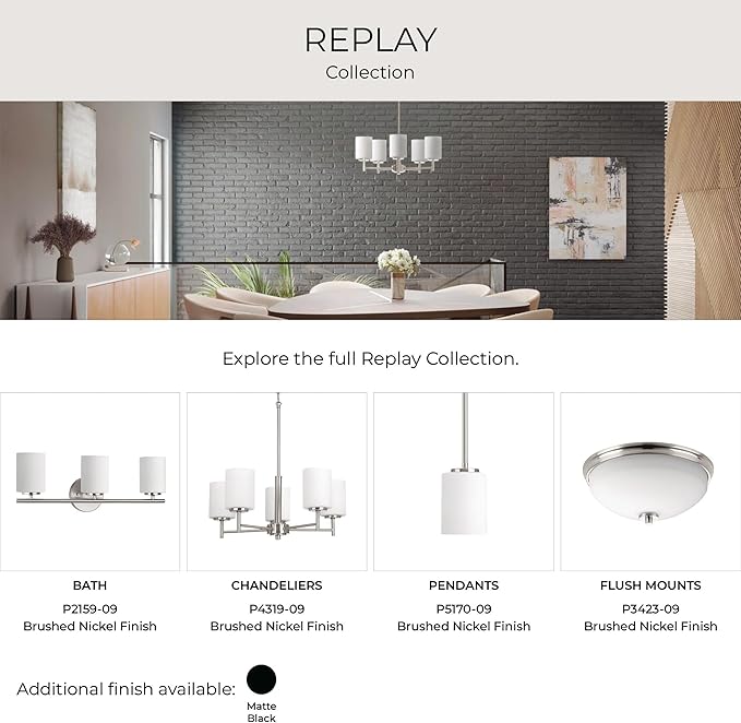 Progress Lighting 4-Light Etched White Glass Modern Bath Vanity Light, Replay Collection, Brushed Nickel (P2160-09)