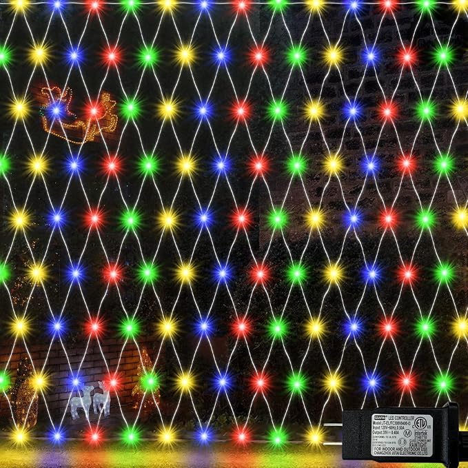 Colorful Net Lights, 360 LED Outdoor Christmas Net Mesh Lights for Bushes 21x5 ft, 8 Modes Waterproof Twinkle String Lights Connectable for Christmas Hedge Yard Garden Party Decor
