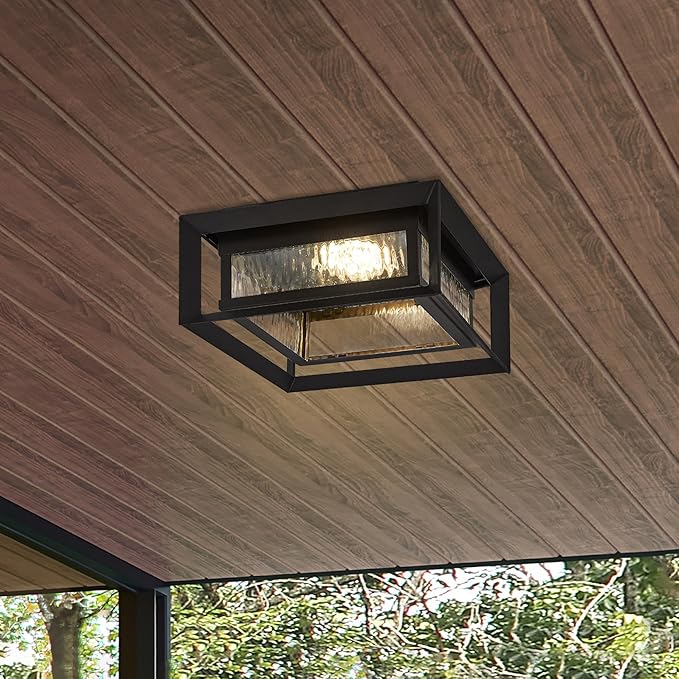 Design House Hartbrook Outdoor Integrated LED Ceiling Light with Clear Glass for Porch Entryway Patio, Matte Black, 589234-BLK