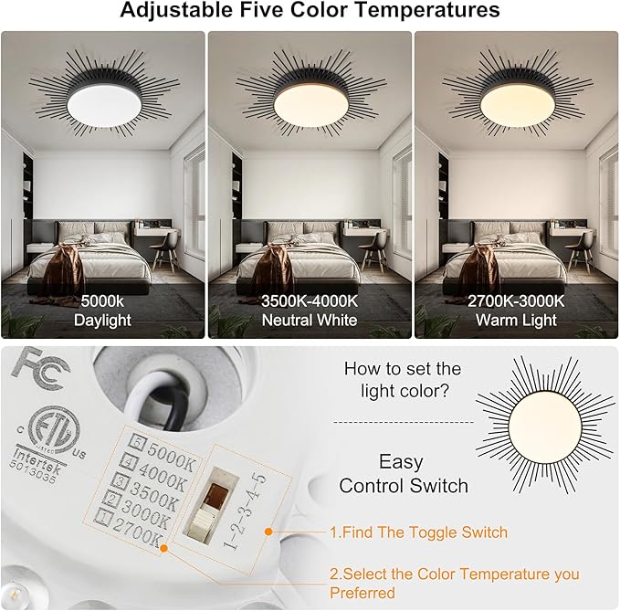 D23.6 in. LED Ceiling Light, Flower Ceiling Light Dimmable Ceiling Lights Flush Mount Flower Light Fixture Black Firework Hallway Light Fixtures for Kids Room Bedroom 5CCT 2700K-5000K
