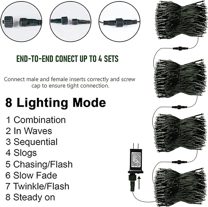 TW SHINE Christmas Lights, 200 LED 66FT Outdoor Christmas Lights Plug in with 8 Modes, Waterproof Light Outdoor, Indoor Xmas Decorations for Party Yard House Decor, Warm White
