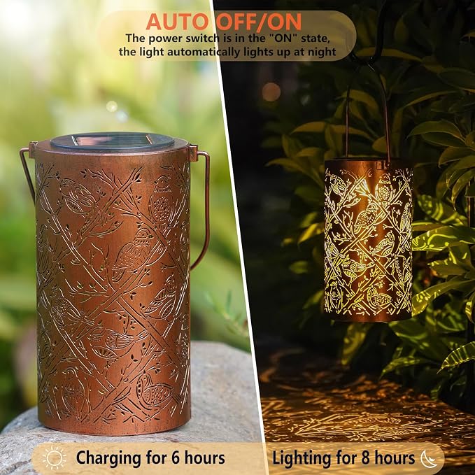 Solar Cardinal Lanterns Outdoor Hanging Decor Lantern,Waterproof Hollow Out Metal Decorative Garden Light,Graceful Decoration for Patio,Yard,Landscape,Walkway,Festival