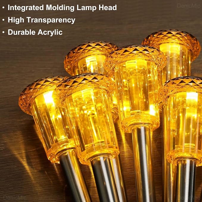 DenicMic Solar Lights Outdoor 10 Pack Waterproof Outside Fall Lights for Yard Pathway Garden Driveway Walkway Landscape Path Lighting Orange LED Stainless Steel Stake Halloween Decor