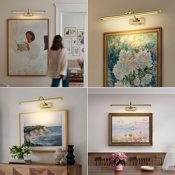 DESOOP Wireless Picture Lights with Remote and Timer Rechargeable Brass Gallery Lighting Battery Operated Art Lights Over Frame Portrait 5W 24'' Inch Warm White