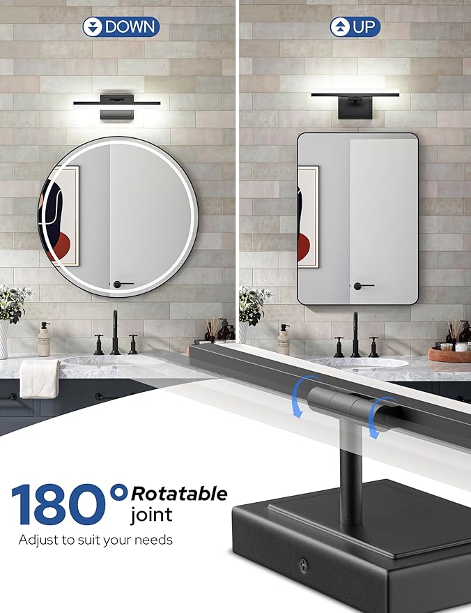 VOLISUN Modern Bathroom Vanity Light 15.7 inch, 20W Dimmable 5CCT Led Bathroom Light Fixture Over Mirror, Black Bar Vanity Light for Bathrooms Mirror Cabinets Bedroom-ETL Certificated