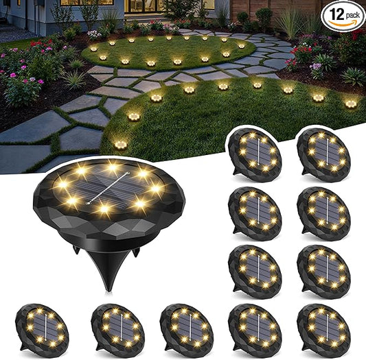 SOLPEX Mini Solar Ground Lights, 12 Pack Pathway Solar Lights Outdoor Waterproof, Garden Lights for Driveway Walkway Yard Landscape (Warm White)