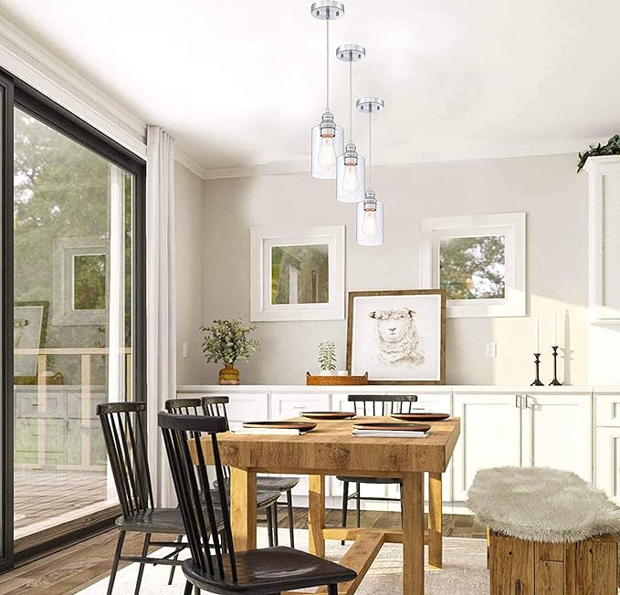 WISBEAM Pendant Lighting Fixture, Hanging Ceiling Lights with E26 Medium Base Max. 60 Watts, ETL Rated, Bulbs not Included, Nickel, 3-Pack