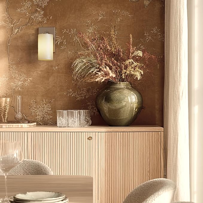 Tawson Talos 1-Light Wall Sconce in Brushed Nickel with Satin Etched Glass Shade for Hallway, Entryway, Passway, Dining Room, Bathroom, Garage, Kitchen, Balcony, Living Room