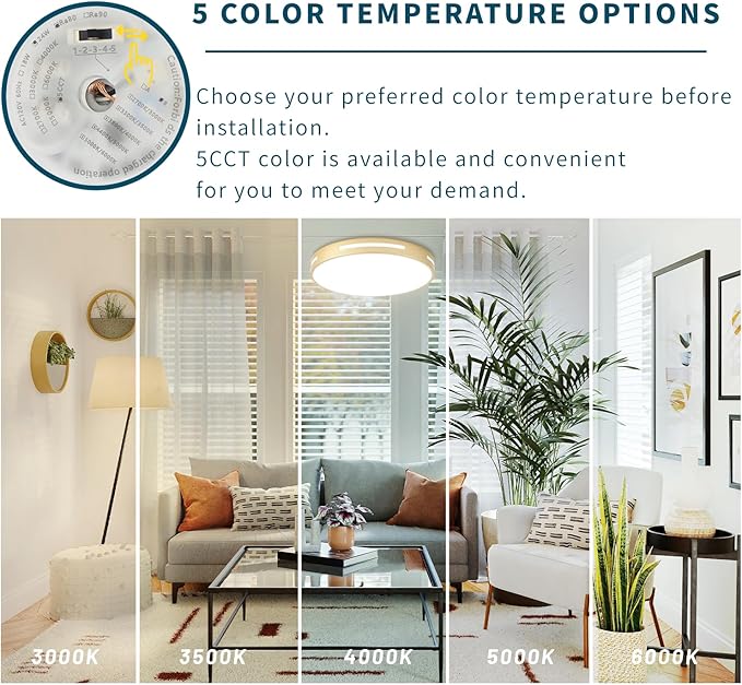 Gold Flush Mount Ceiling Light Fixture LED,24W Kitchen Light Fixture Ceiling Mount Dimmable 2 Pack,12 inch Close to Ceiling Light Fixture 5CCT for Bedroom, Bathroom, Living Room