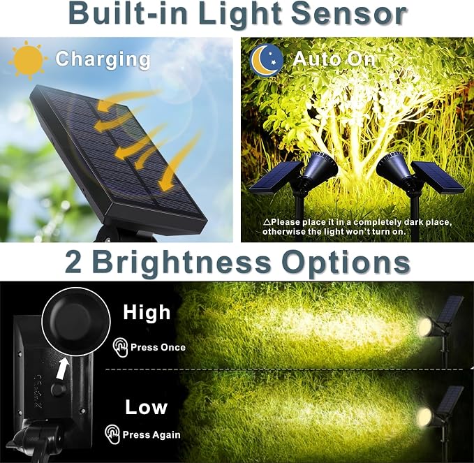 Solar Landscape Spotlights Outdoor, Bright 7-LED Spot Lights, Dusk-to-Dawn Waterproof Solar Powered Flag Pole Lights, Adjustable 2-in-1 Wall/Ground Lighting for Tree House Yard Garden (Warm White)