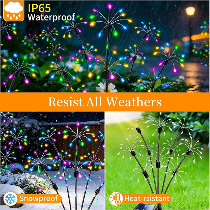 Solar Garden Lights Outdoor, 8 Pack 2-Layer Multicolor Solar Firework Lights, Waterproof Starburst Fairy Light Garden Decor for Yard Patio Pathway Lawn, Unique Gifts for Women Mom Grandma Mother's Day