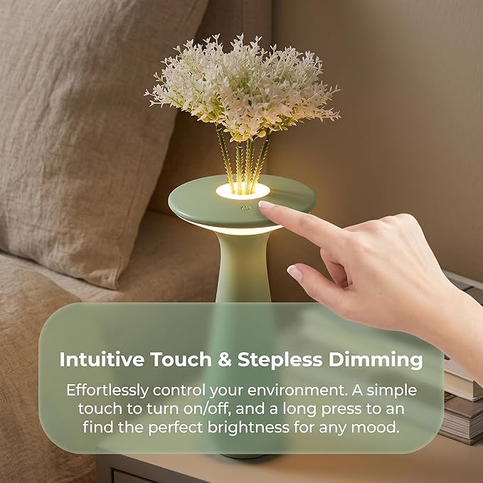 Flower Table Lamp,Rechargeable Coredless Table Lamp for Restaurant,Vase Lamp for Bedroom,Flower Lamp for Dining Table,Small Night Light,Gifts for Mom,Birthday Gifts for Women,Office,Home