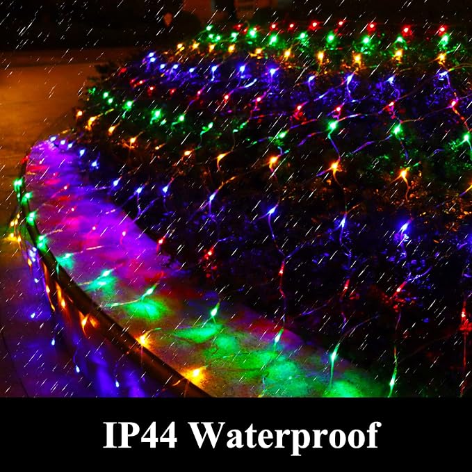 LED Net Light Christmas Mesh Lights, 240LED Timer Tree Warp Fairy Lights Outdoor Hanging String Light for Christmas, Halloween, Garden, Walkway, Bushes Decor-9.8ft x 6.6ft(Colorful)