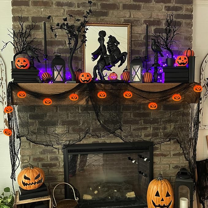 SUNSGNE Halloween Pumpkin String Lights 8.5ft Orange Hanging Decorative String Lights with 10 LED Pumpkin for Indoor Outdoor Halloween Party Window Bedroom Decor