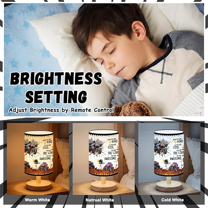 Glooglitter Monster Truck Table Lamp 3 Colors Dimmable Lights 9.72 x 5.12 Inch Monster Truck Bedroom Lamps Kind Cool Loved Bedside Night Light for Desk Birthday Gifts