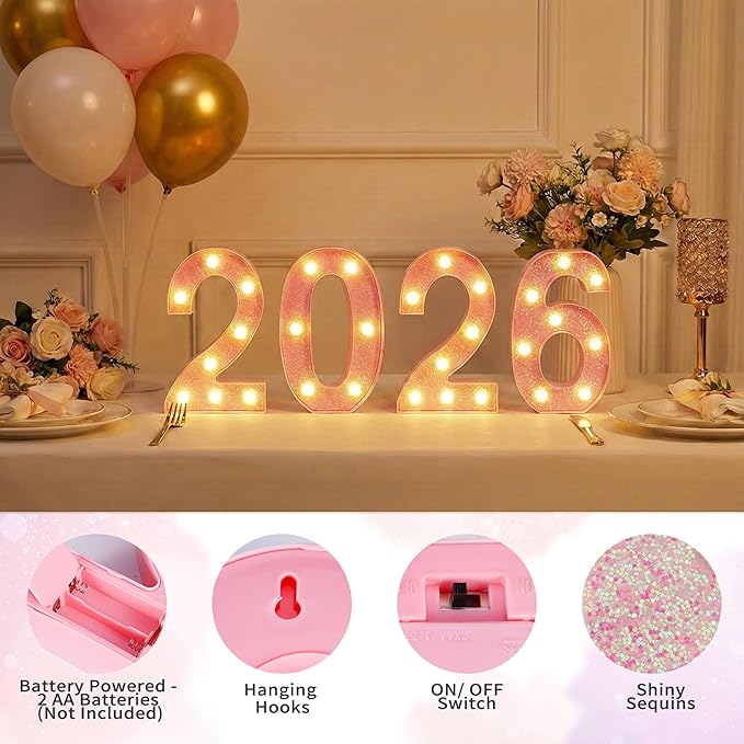 Pink Marquee Light Up Letters, Glitter Alphabet LED Letter Lights for Pink Birthday Party Decorations, Battery Operated Letter Sign for Girls Room Vanity Table Decor, Warm White Lights Symbol &