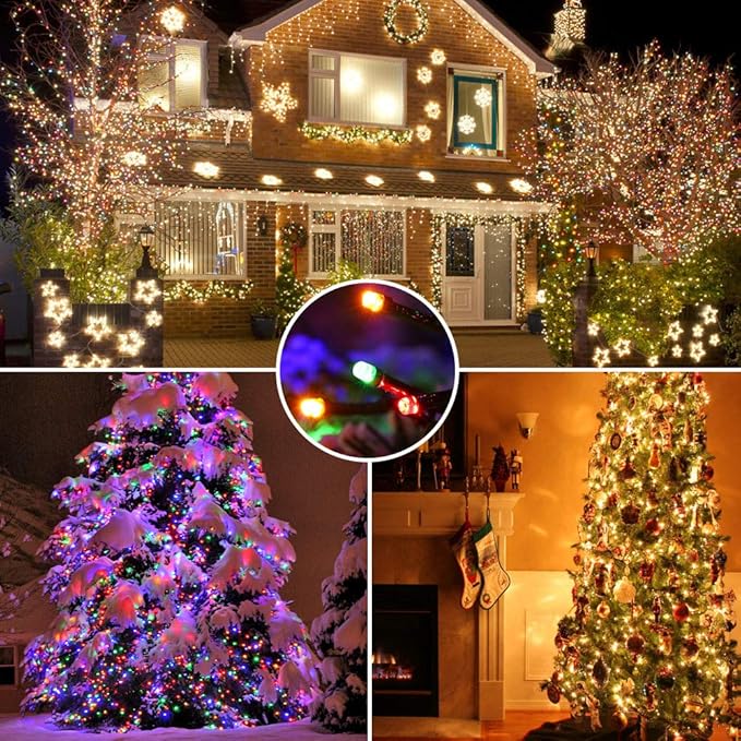 Brizled Christmas Tree Lights, 115ft 300 LED Color Changing Christmas Lights with Remote, 11 Modes Warm White & Multicolor Light String Connectable 24V Xmas Light Green Wire for Xmas Home