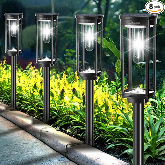 COXSENI Solar Path Lights Outdoor 8 Pack, Bright Solar Pathway Lights Outside Waterproof, Solar Powered Landscape Lights for Walkway Driveway Lawn Patio Sidewalk Garden Yard, Cool White