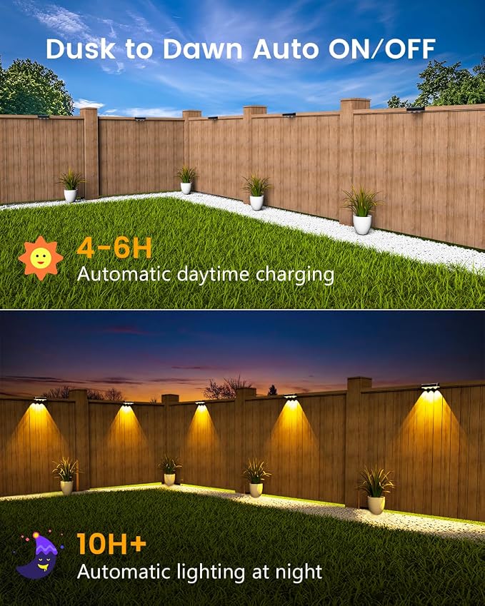JOFIOS Solar Fence Lights Outdoor Waterproof Led, 8Pack,1300mAh, 6 Inch Solar Lights for Fence with Warm White & RGB 8 Colors, Outdoor Solar Lights for Patio, Backyard, Deck, Fence, Railing (Black)