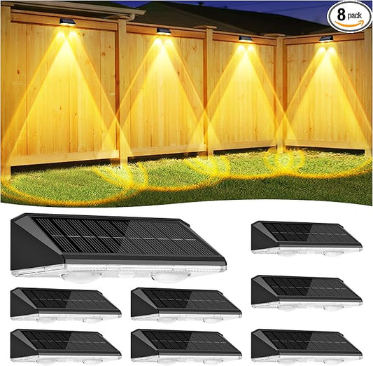 Solar Fence Lights Outdoor 8 Pack, IP65 Waterproof Fence Lights Solar Powered, 3 Modes(Warm/Neutral/Cool White) Solar Deck Light for Decor with Auto ON/OFF, LED Lens for Deck/Wall/Step/Patio/Backyard