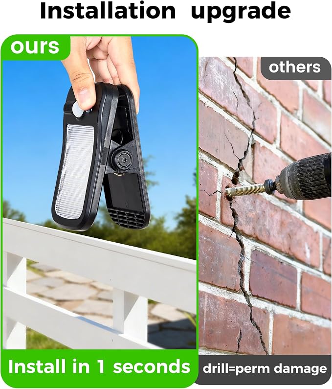 Clip on Solar Lights Outdoor, Solar Motion Sensor Lights Outdoor with Waterproof 3 Modes, 60LEDs 500LM Portable Security Light for Fence, Deck, Yard, Camping, USB Charging, 6 Black