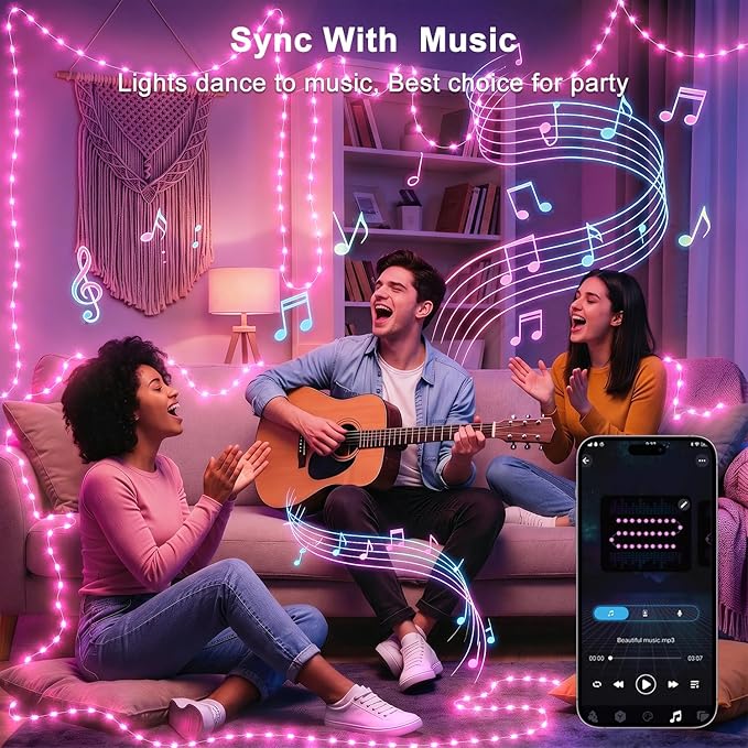 OMIKA 100FT 300 LED Fairy Lights Plug in, Smart String Lights with APP & Remote Control DIY Music Sync, Warm White & Color Changing Christmas Lights for Outdoor Indoor Bedroom Party Dorm Decoration