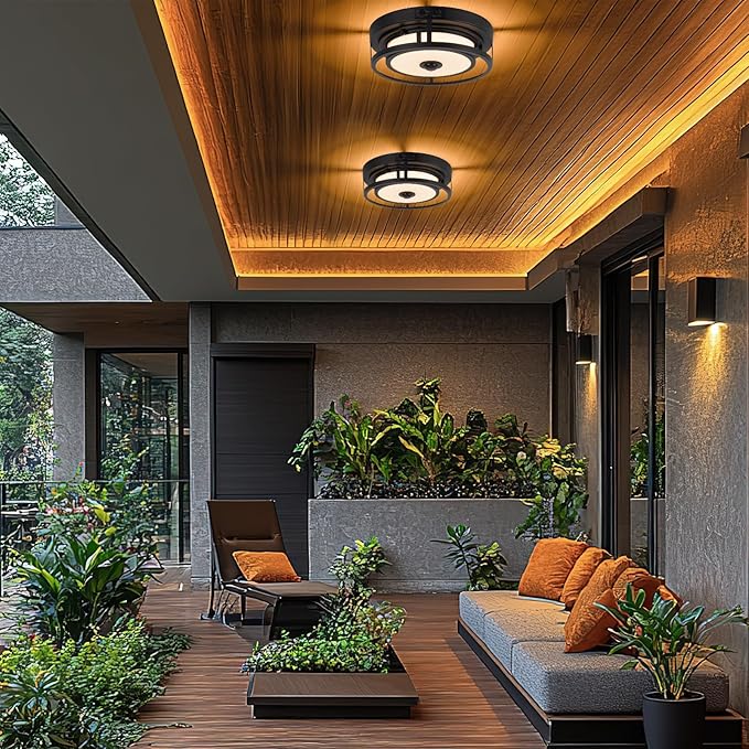 12IN LED Motion Sensor Outdoor Ceiling Light, Flush Mount Ceiling Light Fixtures, 3CCT 3000-5000K Dusk to Dawn Ceiling Porch Light Motion Sensor Outdoor Lights Waterproof for Porch Entryway Garage