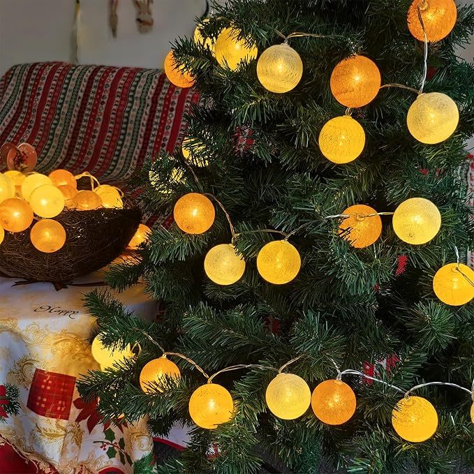 Gardeningwill 3M/10Ft 30 Yellow Orange White Ball LED Battery Operated String Fairy Light