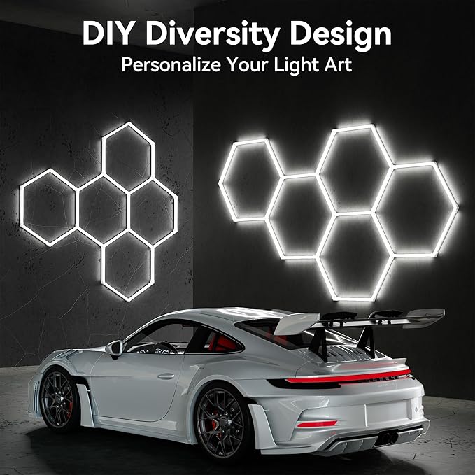 MODERN 18Grids Hexagon Garage Light: 72Pack 574W 70000LM High Brightness Hexagon Garage Lights-Easy Install Honeycomb Ceiling Lights for Warehouse, Gym Basement, Exhibition Hall