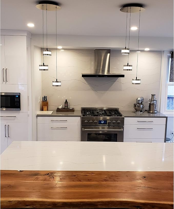 Mercury 3 Mini Pendant Lighting Nickel - LED Hanging Light Fixture for Kitchen Island, Bar, Foyer - Cluster Pendants - Dimmable, Adjustable Wire, Lamp Bulb Included