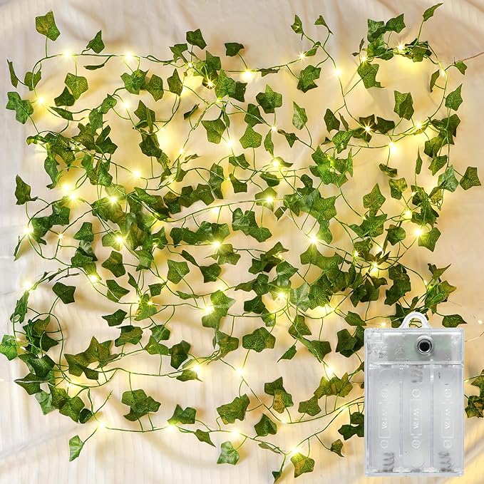 (New) Vines with String Lights, 33ft 100 LED Leaf String Lights, LED Artificial Vines with Fairy Light, 2 Modes Fake Vines Ivy Lights for Bedroom, Wall, Room, Garden, Party Decoration