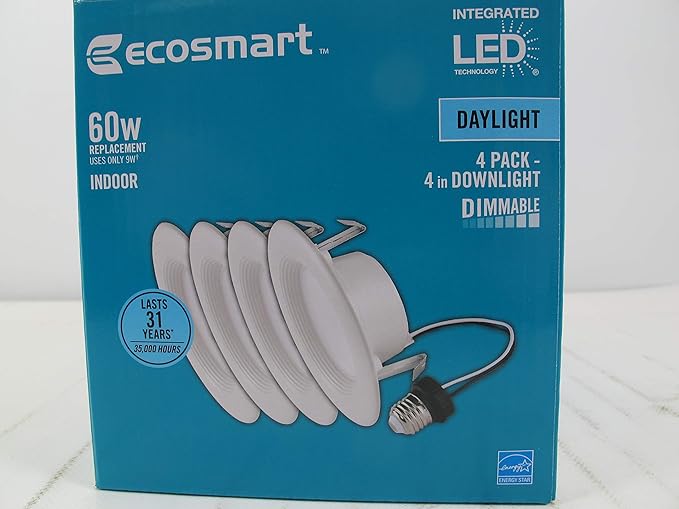 EcoSmart 4 in. White Integrated LED Recessed Trim, Daylight (4-Pack)