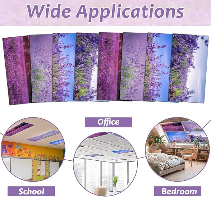 8 Pcs Fluorescent Light Covers with 80 Magnets Decorative for Classroom Ceiling Light 4 x 2 Feet Magnetic Light Covers Filter Easy Install for Office Hospitals & Home Drop Ceiling Supplies （Lavender）