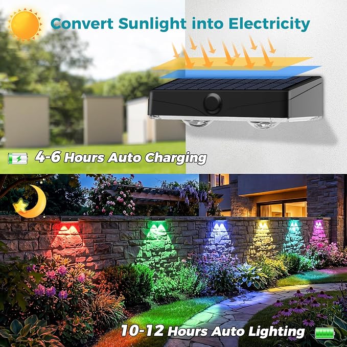 kolpop Solar Fence Lights Outdoor,11 Modes & 9 Colors Fence Lights Solar Powered,IP65 Waterproof, 60LM LED Solar Lights for Patio,Backyard,Outside,Railing,Wall,Nighttime,Party,Pool,6 Pack