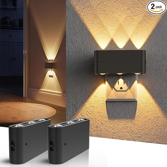 L LOHAS LED Night Light, 2 Pack Dimmable Modern LED Night Lights Plug into Wall,Dusk to Dawn Sensor Night Lights for Kid, 2000K/3000K/5000K Nightlight for Hallway Bedroom Stairway