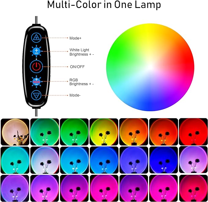 XEBKOR Sunset Lamp Projector Multicolor Changing LED Projection Lamp,Switch Button and APP Control 360 Degree Rotation Sunlight Lamp for Bedroom, Photography, Party, Tiktok Live, Room Decor