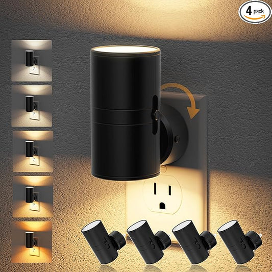 JandCase LED Night Light, Night Lights Plug into Wall with Dusk to Dawn Sensor, 5 Color Temperatures, Rotating Plug, Dimmable Nightlights, Adjustable Brightness for Bedroom Bathroom Hallway, 4 Pack