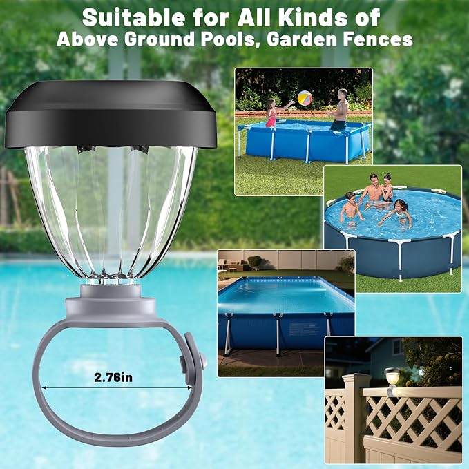 Solar Pool Lights for Above Ground Pools, LED Energy Saving Warm White Light, Waterproof for Frame Swimming Pools Night Accessories(4 Pcs)