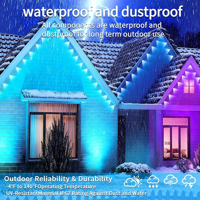 300FT Permanent Outdoor RGB Lights,IP67 Waterproof Smart LED Eaves Lights with App/Remote Control,for Christmas and All Holiday Decor,Daily and Accent Lighting,House Roof and Garden Lighting
