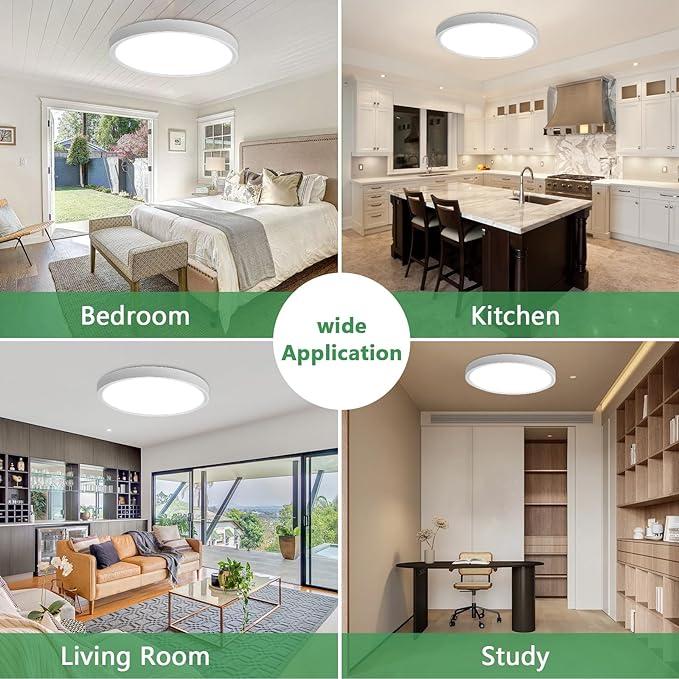 20 Inch LED Flush Mount Ceiling Light, 40W, 4350LM, Selectable 3000K/4000K/6000K CCT, White Round Flat Panel Light Fits Hallway, Kitchen, Bedroom, Laundry Room