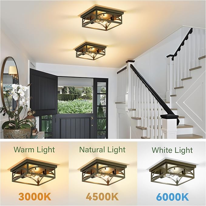 Flush Mount Ceiling Light, Farmhouse Ceiling Light Fixture for Hallway Kitchen, Outdoor Porch Ceiling Light Flush Mount, Bedroom Lights for Ceiling, Dark Olive, 1 Pack(Bulbs Not Included)