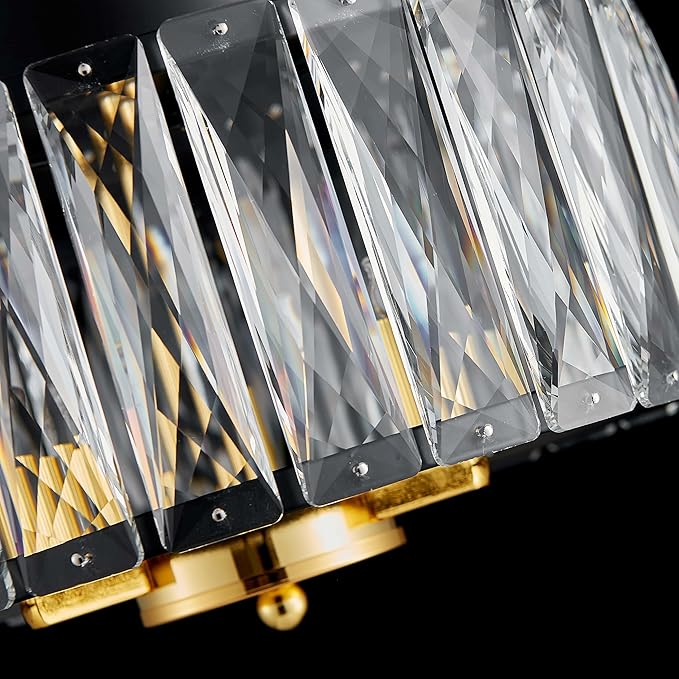 K9 Crystal Ceiling Light, 3-Light Modern Flush Mount Ceiling Light Fixture for Living Room, Dinning Room Hallway, D12 × H6 inch, Black & Gold Finish Frame & K9 Crystal