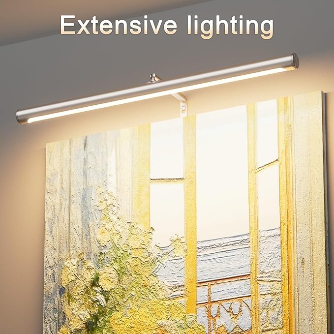 9W Picture Light Plug in, 24" Adjustable LED Art Light with Remote Control, Dimmable Wall Light for Picture Display Dartboard Art Work (Nickel)