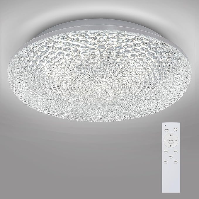OOWOLF Flush Mount LED Ceiling Light Fixture, 2700K-6500K Super Bright 36W 3600LM 13.78 Inch Dimmable Warm/White Light Kitchen Light Modern Ceiling Lamp for Bedroom Bathroom, Chandeliers with Remote