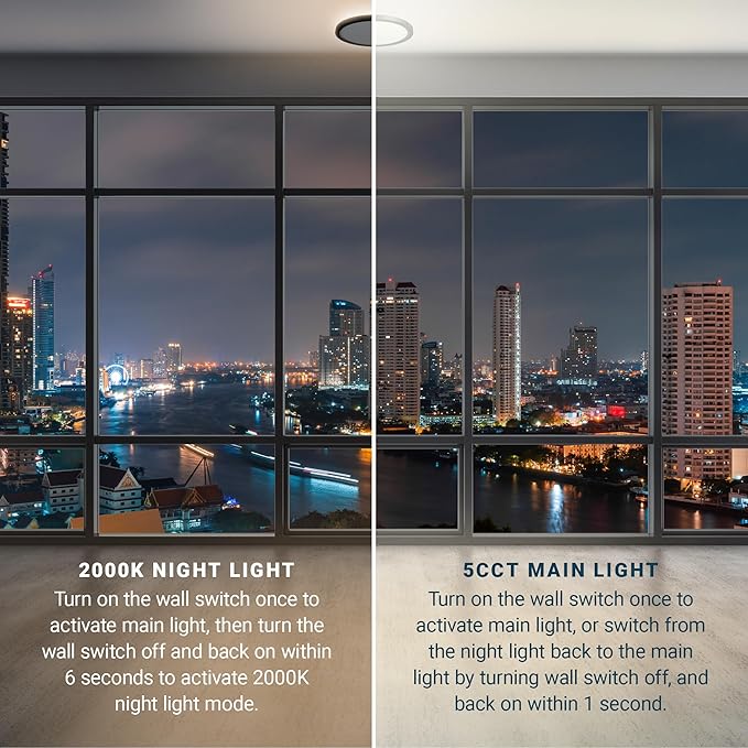 PARMIDA (2 Pack) LED Flush Mount Ceiling Light Fixture with Night Light, 12 Inch, 30W, ETL, 5 Color Selectable, 2400LM, Dimmable Ultra Thin Round Modern Low Profile, for Bedroom, Living Room - Black