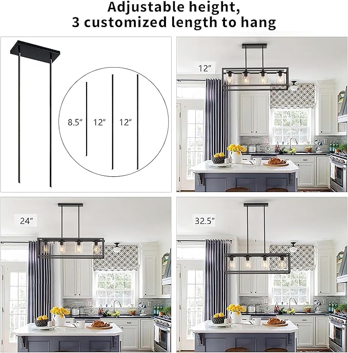 Espird Farmhouse Dining Room Light Fixture - 4 Light Kitchen Island Lighting with Adjustable Height & Thickened Metal Dining Room Light Fixture Over Table，Chandeliers for Dining Room&Kitchen Island