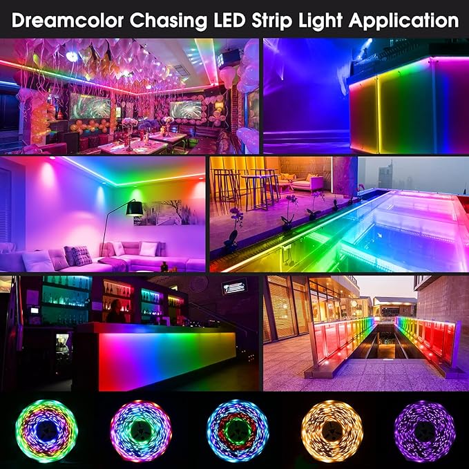 LED Strip Lights with Smart IC, 32.8Ft RGB IC LED Lights for Bedroom, App Control Color Changing Strip Light with Remote Music Sync for Home Game Room Kitchen Party Bar Indoor Lighting Decor